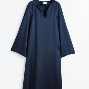 H&M NAVY BLUE Silk-blend tunic dress